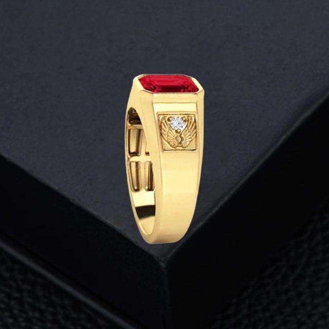 Sterling Silver with Yellow Gold Plated 2CT Emerald Personalized Engraving Ring for Men-4