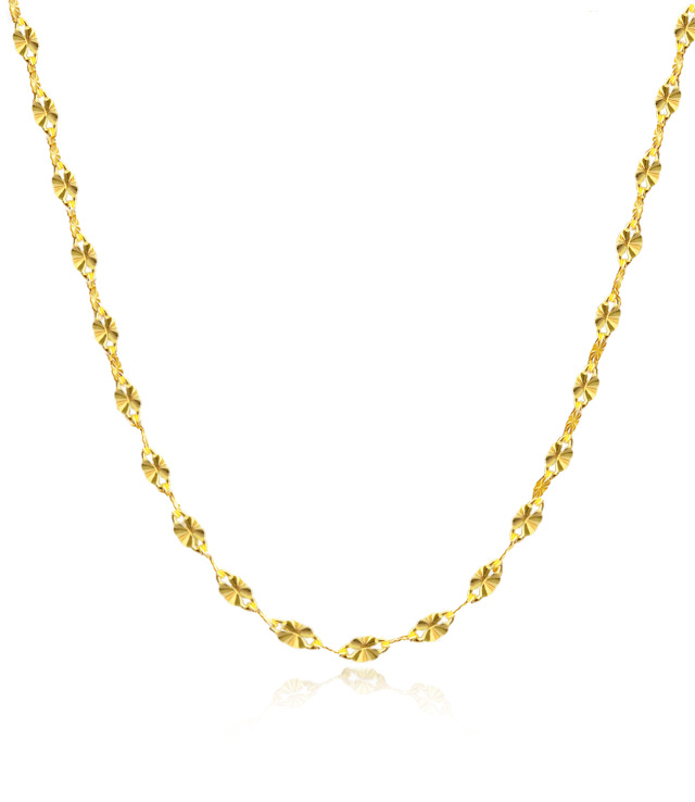 Sterling Silver With Yellow Gold Plated 2mm Lip Chain Sunflower Chain Necklace-1