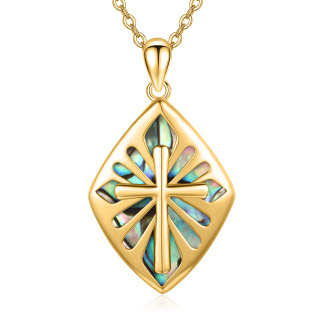 Sterling Silver with Yellow Gold Plated Abalone Shellfish Cross Pendant Necklace-3