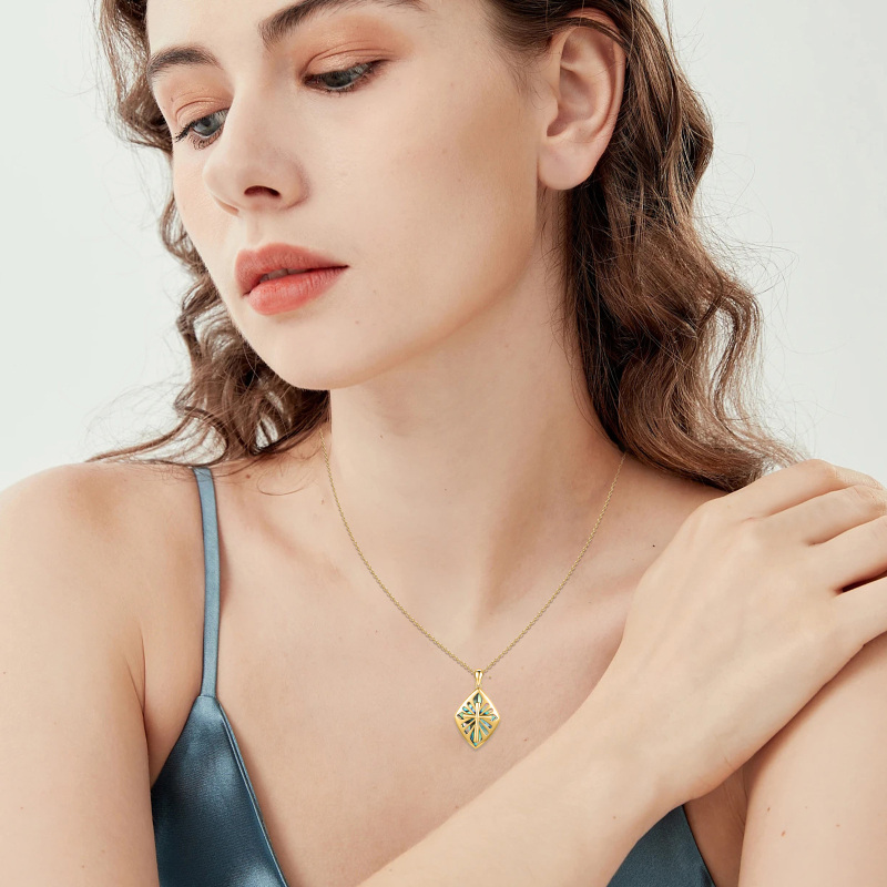 Halskette mit Kreuzanhänger aus Sterlingsilber mit Gelbgold-Plattierung und Abalone-Muschel-2