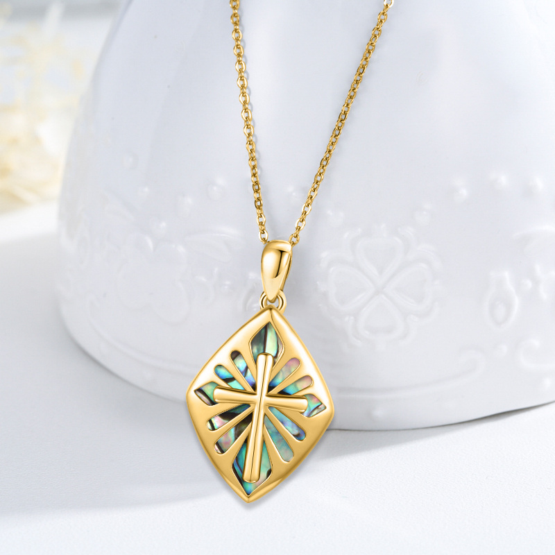 Halskette mit Kreuzanhänger aus Sterlingsilber mit Gelbgold-Plattierung und Abalone-Muschel-4