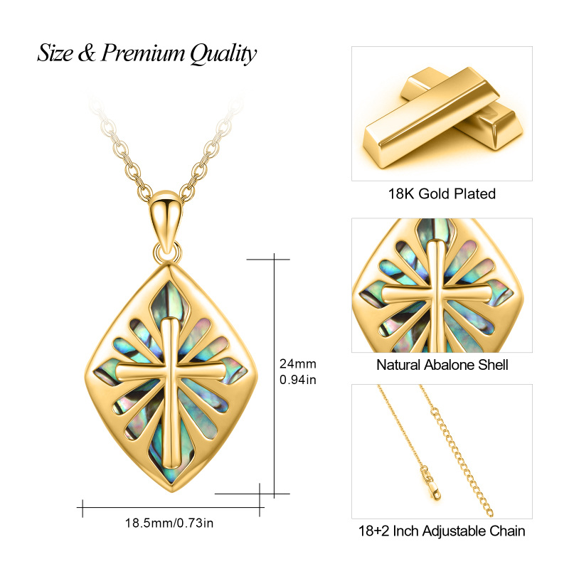 Halskette mit Kreuzanhänger aus Sterlingsilber mit Gelbgold-Plattierung und Abalone-Muschel-5