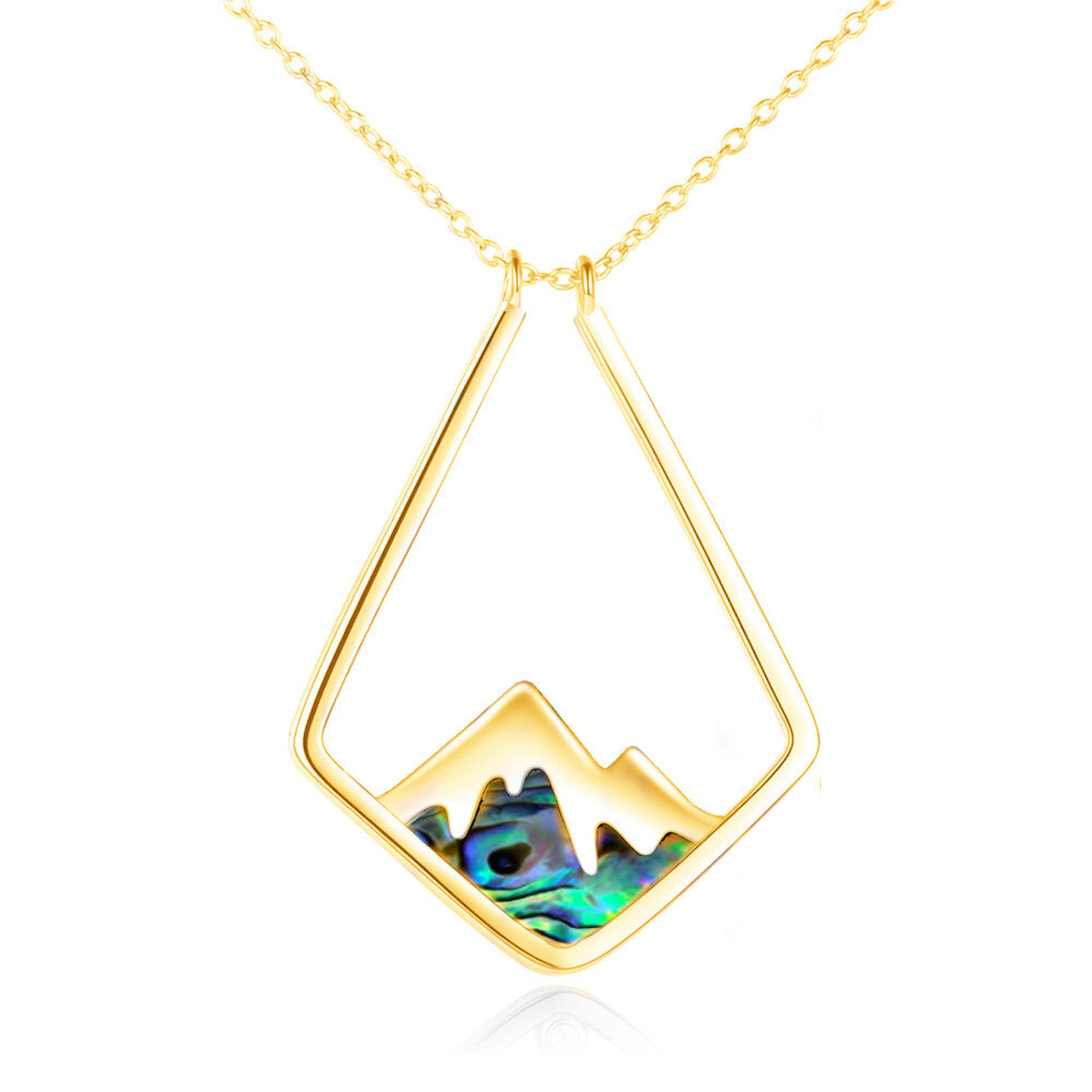 Collier pendentif en argent sterling plaqué or jaune avec coquillages d'ormeau et montagnes-1