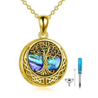 Sterling Silver With Yellow Gold Plated Abalone Shellfish Tree Of Life Celtic Knot Urn Necklace For Ashes With Engraved Word-12