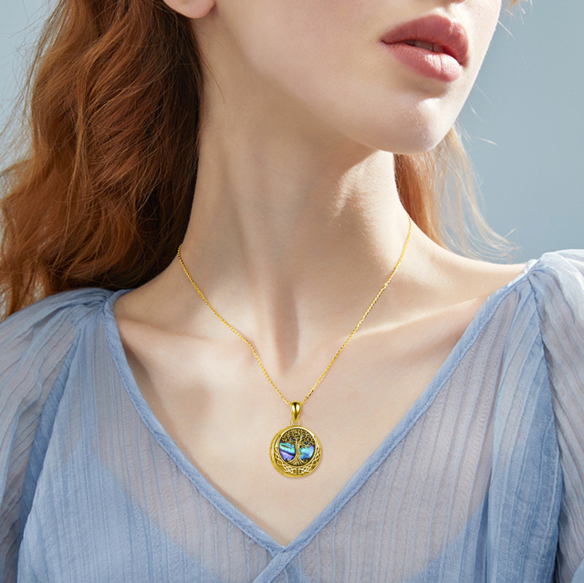 Collana in argento 925 con placcatura in oro giallo, albero della vita e nodo celtico per le ceneri, con parola incisa.-2