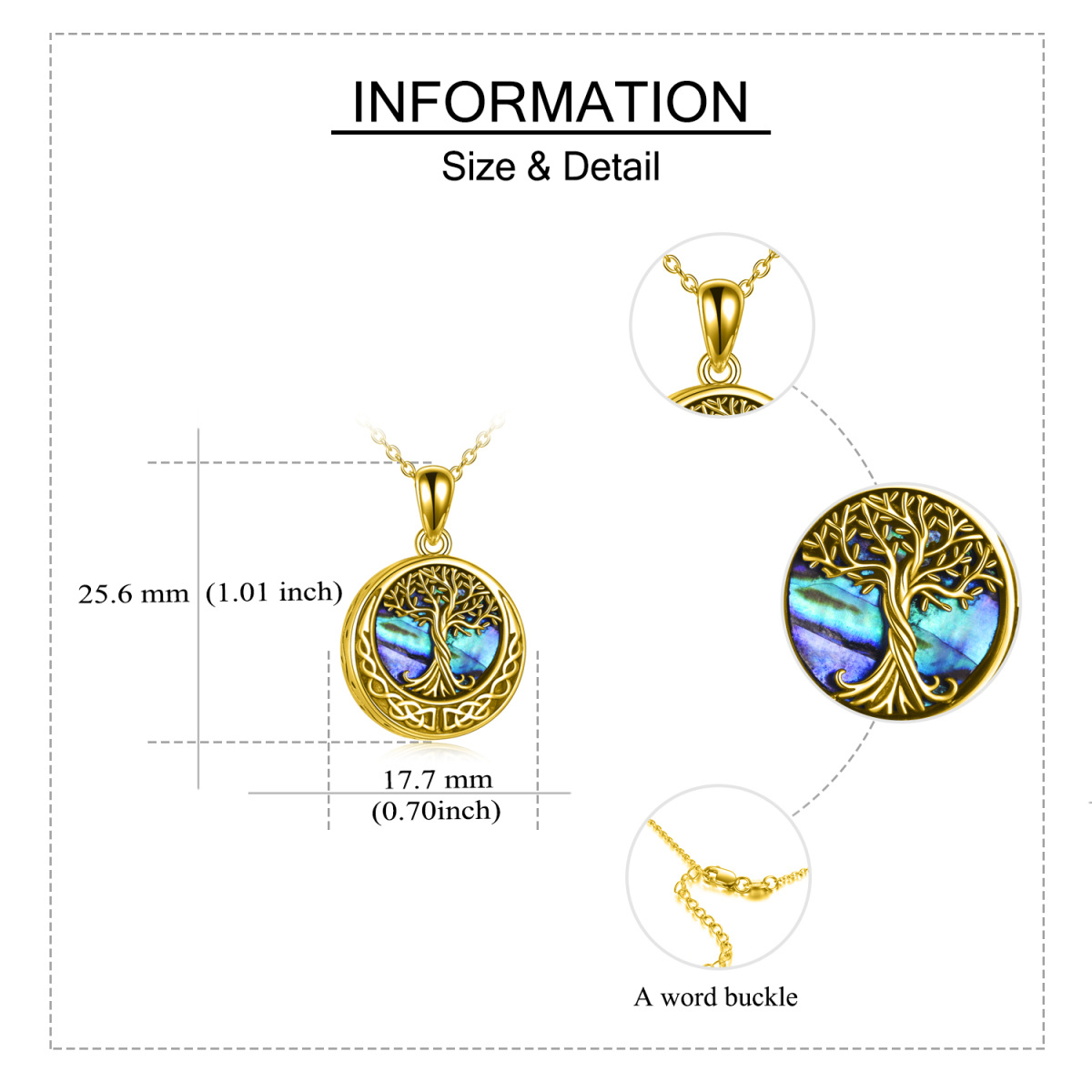 Sterling Silver with Yellow Gold Plated Abalone Shellfish Tree Of Life & Celtic Knot Urn Necklace for Ashes with Engraved Word-5