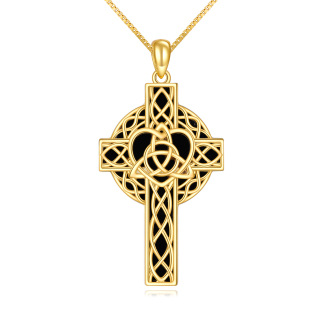 Sterling Silver with Yellow Gold Plated Agate Celtic Knot & Cross Pendant Necklace-4