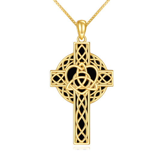 Collier en argent sterling avec pendentif en agate plaqué or jaune nœud celtique et croix