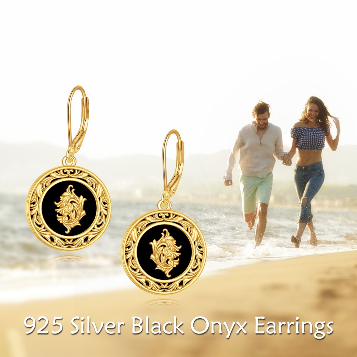 Sterling Silver with Yellow Gold Plated Agate Grandmother & Mother & Sisters Lever-back Earrings-6