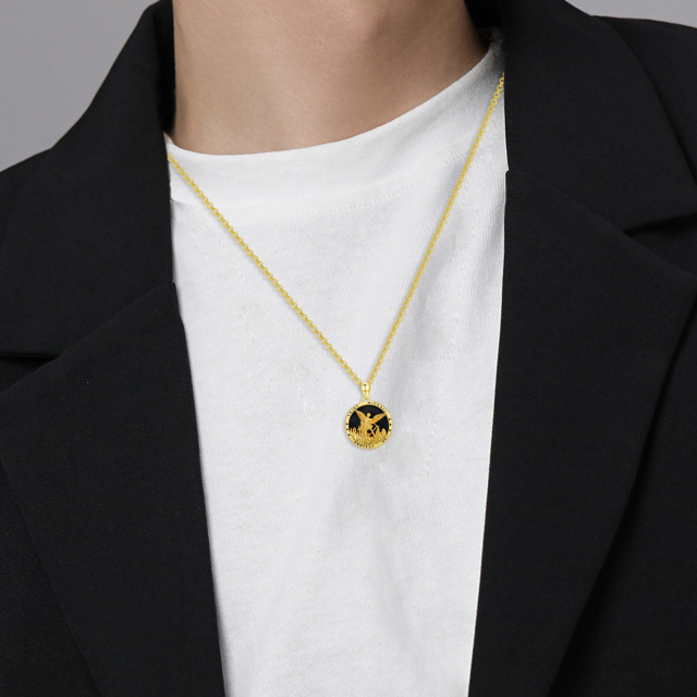 Collar con colgante de San Miguel en plata de ley y ágata bañada en oro amarillo para hombre-2