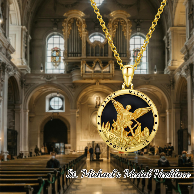 Collana con ciondolo di San Michele in argento sterling con agata placcata in oro giallo per uomo-6