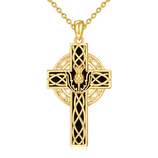 Sterling Silver with Yellow Gold Plated Agate Thistle & Celtic Knot & Cross Pendant Necklace