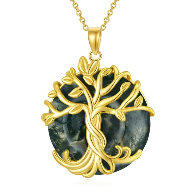 Sterling Silver with Yellow Gold Plated Agate Tree Of Life Pendant Necklace-1