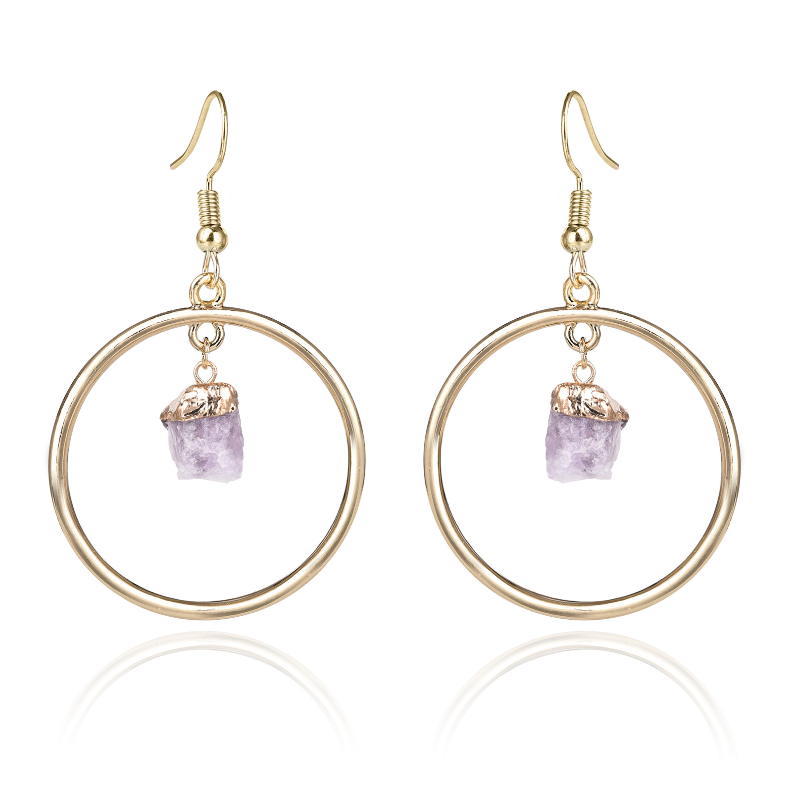 Image of Sterling Silver with Yellow Gold Plated Amethyst Round Hoop Earrings