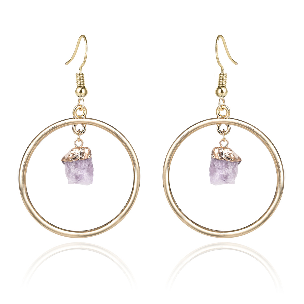 Sterling Silver with Yellow Gold Plated Amethyst Round Hoop Earrings-1