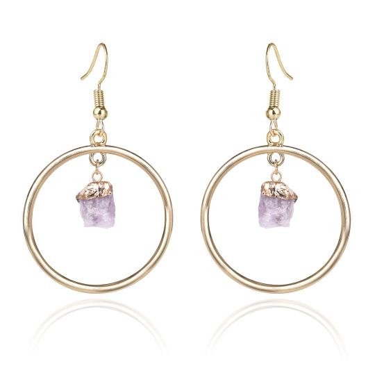 Sterling Silver with Yellow Gold Plated Amethyst Round Hoop Earrings