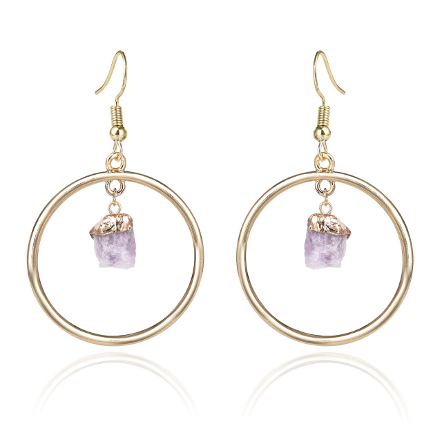 Sterling Silver with Yellow Gold Plated Amethyst Round Hoop Earrings-1