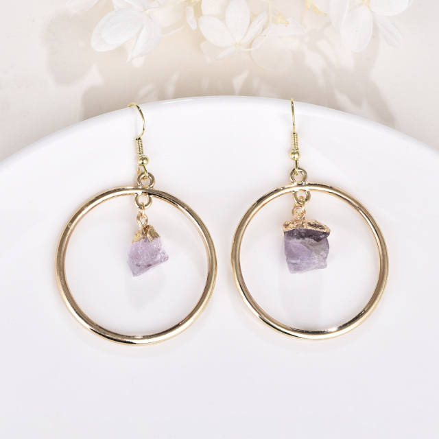 Sterling Silber mit Gelbgold überzogene runde Amethyst-Ohrringe-3