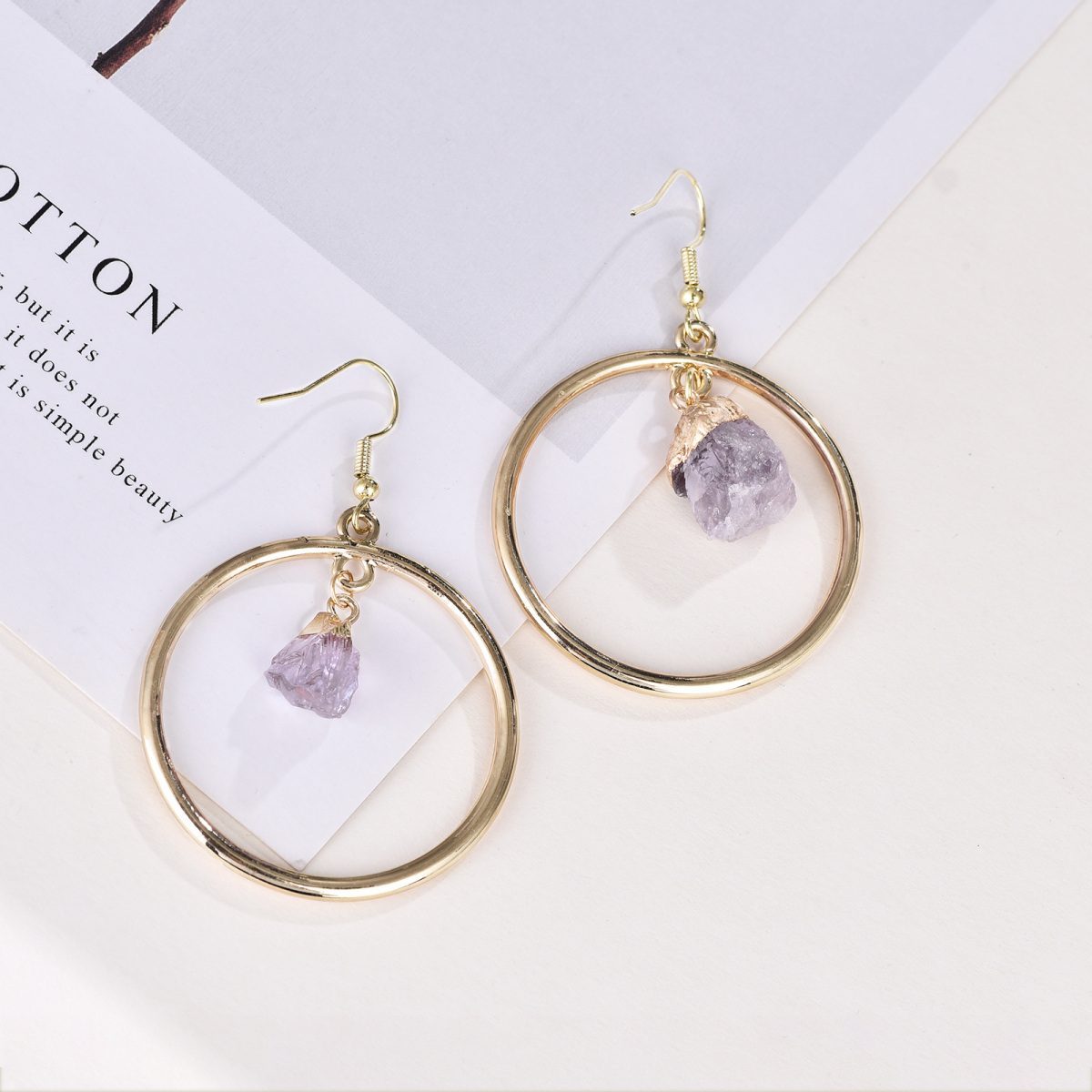 Sterling Silver with Yellow Gold Plated Amethyst Round Hoop Earrings-4