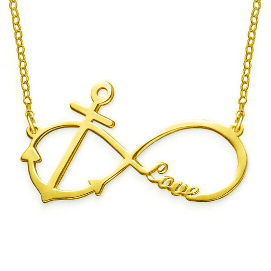 Sterling Silver with Yellow Gold Plated Anchor Ankh Infinity Symbol Personalized Classic Name Pendant Necklace