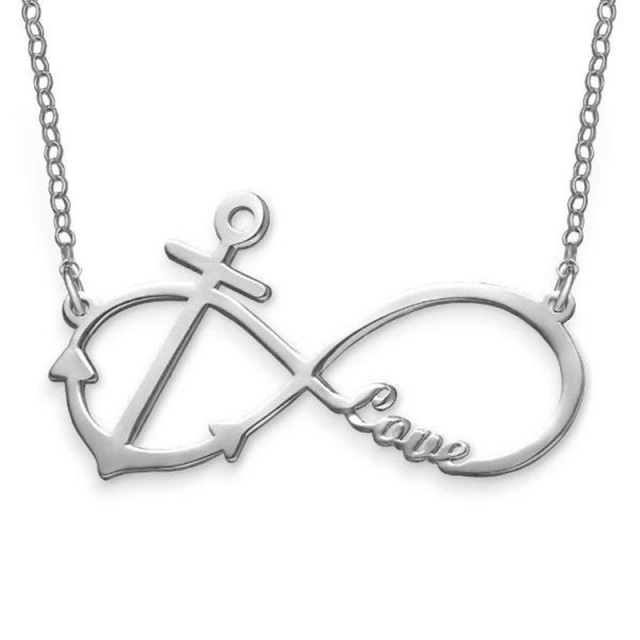 Sterling zilver met geelgoud vergulde Anker Ankh oneindigheidssymbool Gepersonaliseerde klassieke naam hanger ketting-2