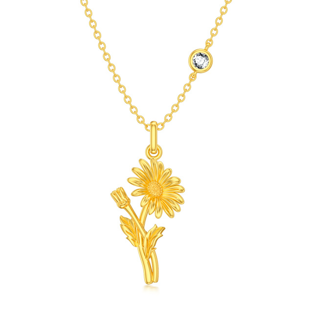 Sterling Silver with Yellow Gold Plated April Birthstone Flower Daisy Pendant Necklace-1