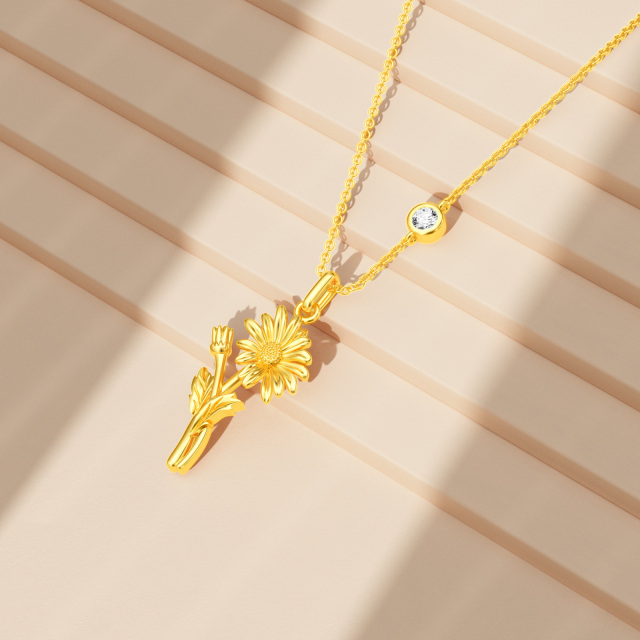 Collana con ciondolo a forma di margherita in argento sterling e placcato oro giallo con p-4