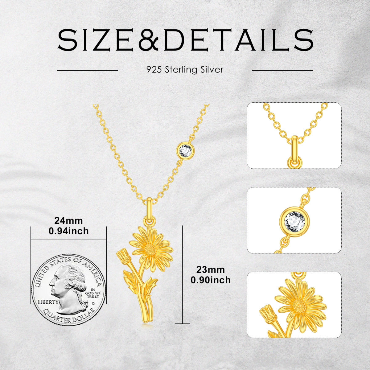 Sterling Silber mit Gelbgold plattiert April Birthstone Blume Gänseblümchen Anhänger Halsk-5