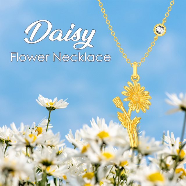 Sterling zilver met geel goud vergulde april geboortesteen bloem Daisy hanger ketting-6