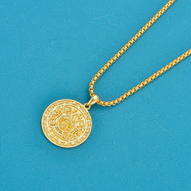 Collana con ciondolo azteco in argento 925 e placcato oro giallo per uomo-4