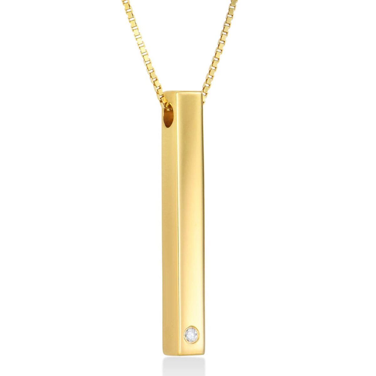 Sterling Silver with Yellow Gold Plated Cubic Zirconia Bar Pendant Necklace-2