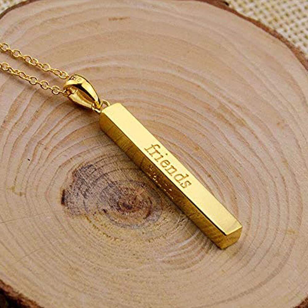 Sterling Silver with Yellow Gold Plated Bar Pendant Necklace-2