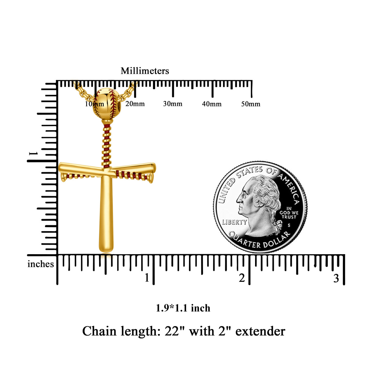 Sterling Silber mit Gelbgold plattiert Baseball & Kreuz Anhänger Halskette-6