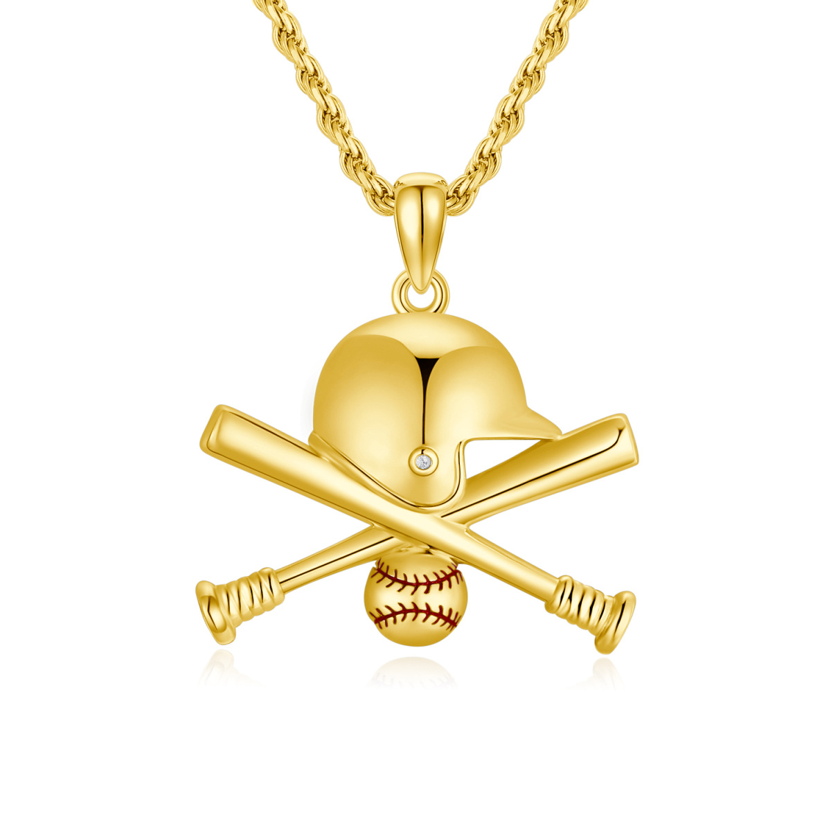 Collar colgante de béisbol para hombre en plata de ley con baño de oro amarillo-1