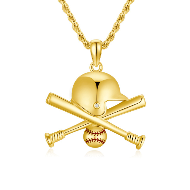 Sterling Silver with Yellow Gold Plated Baseball Pendant Necklace for Men-1