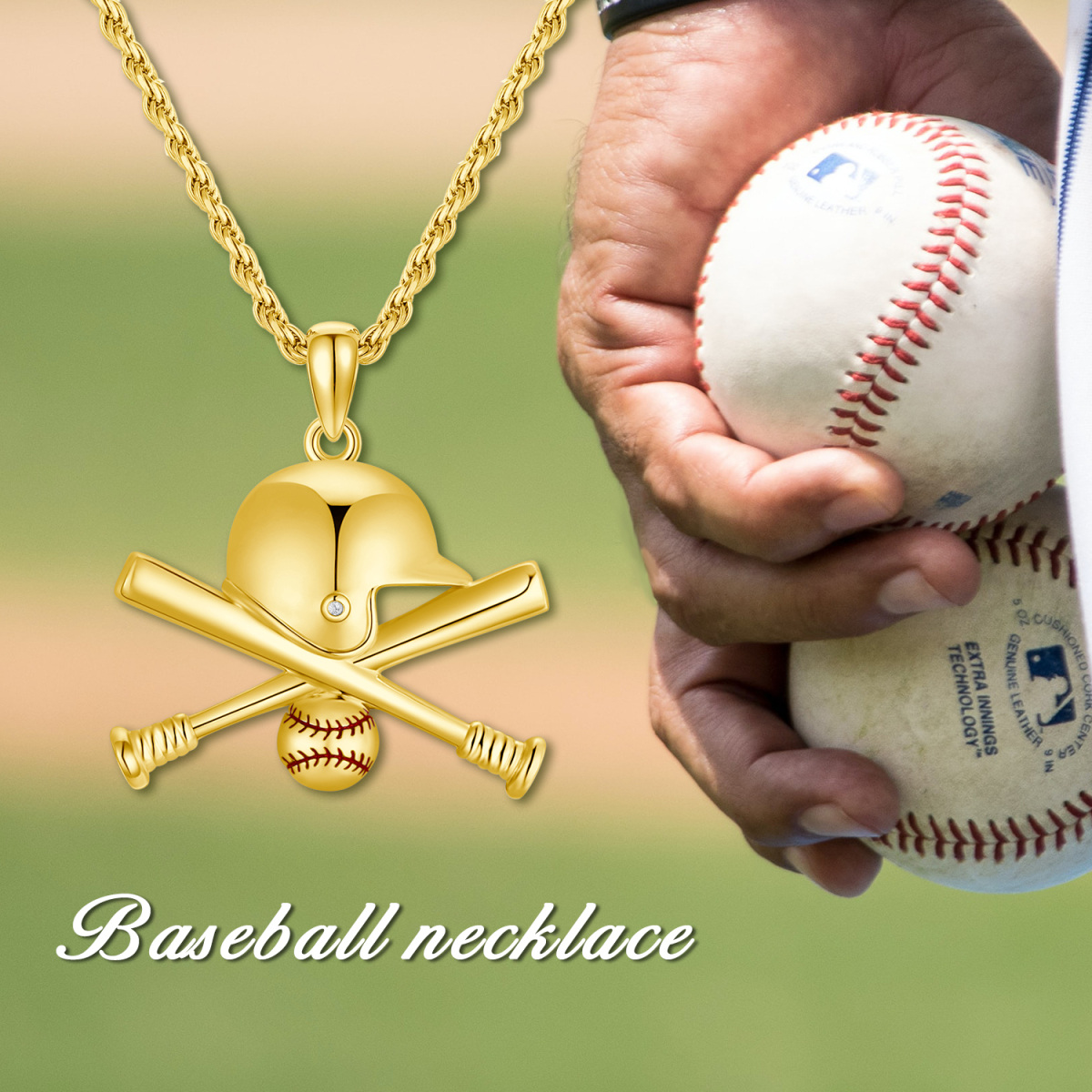 Sterling Silver with Yellow Gold Plated Baseball Pendant Necklace for Men-4