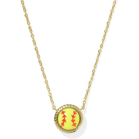 Sterling Silver with Yellow Gold Plated Baseball Pendant Necklace