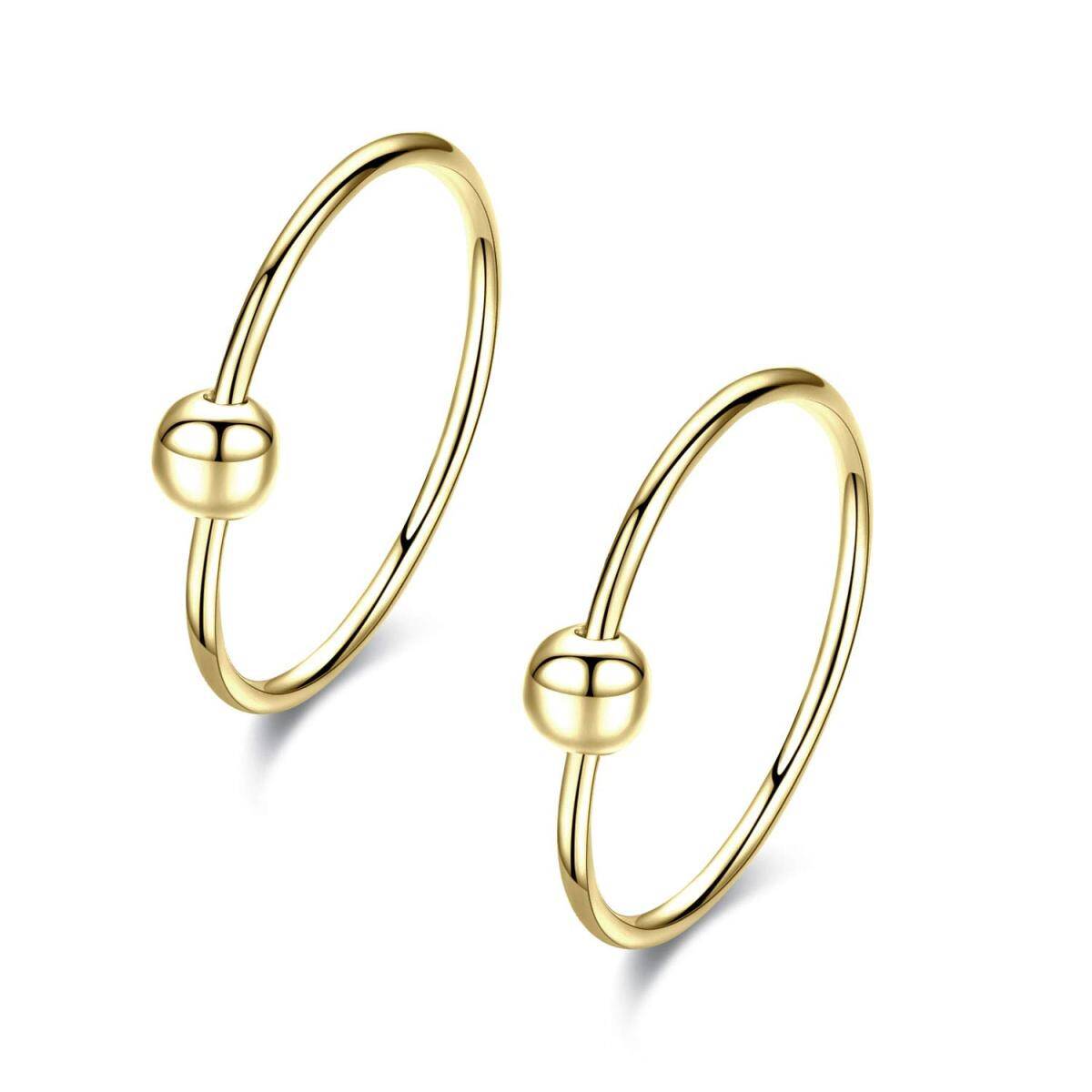 Sterling Silver with Yellow Gold Plated Bead Cartilage Hoop Earrings Three Pair Set-4