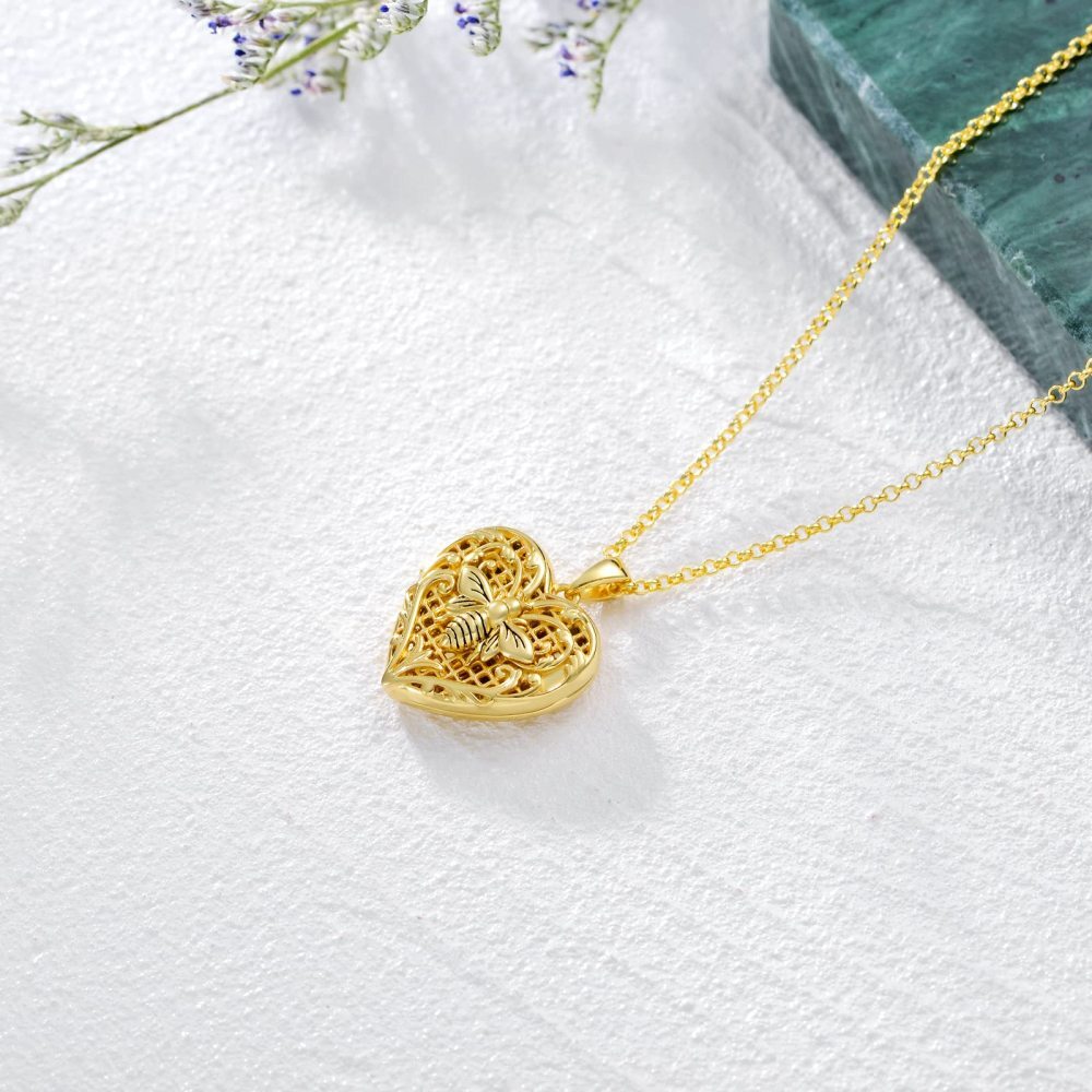 Sterling Silber mit Gelbgold plattiert Bienen personalisierte Foto Medaillon Halskette-4