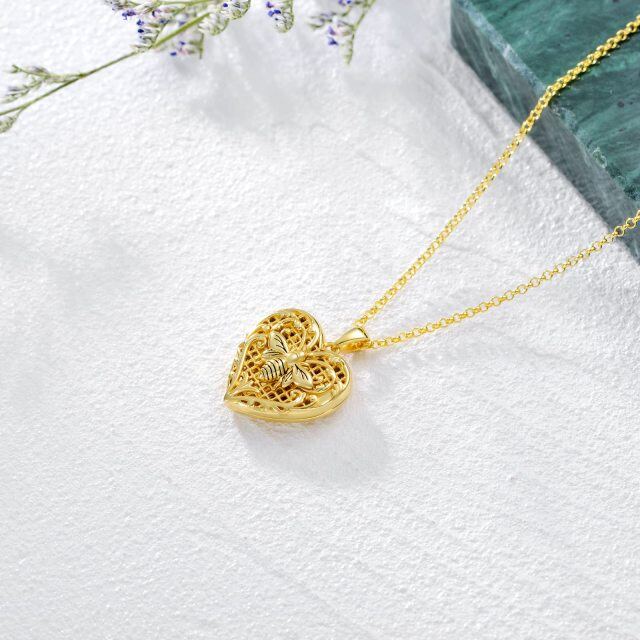 Collana con medaglione in argento sterling e placcatura in oro giallo con cuore a forma di ape con incisione personalizzata-4