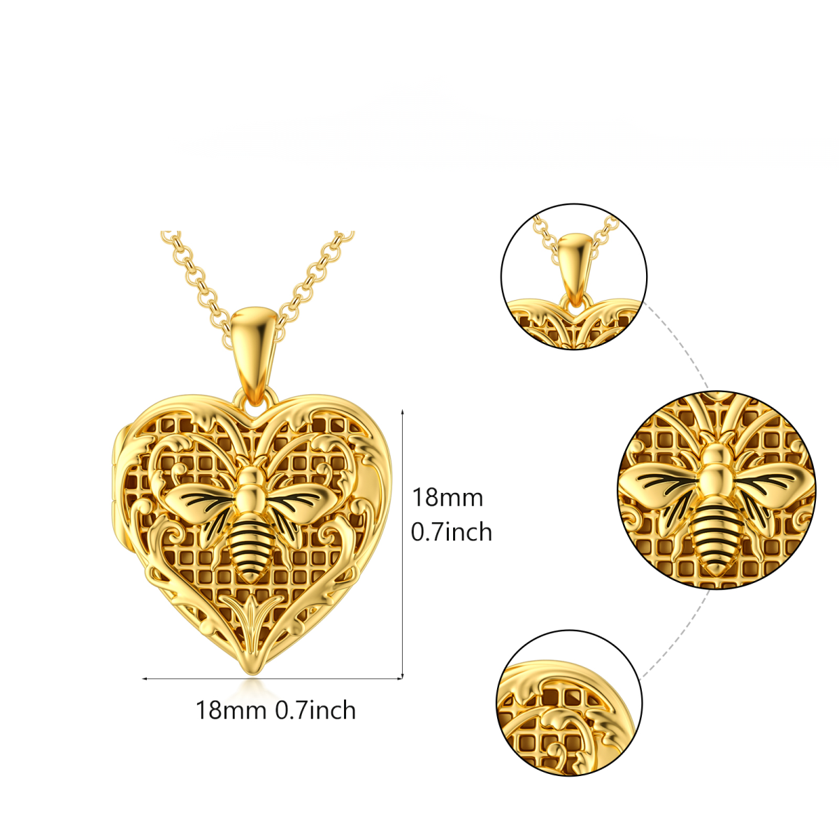 Sterling Silver with Yellow Gold Plated Bee Heart Personalized Engraving Photo Locket Necklace-8