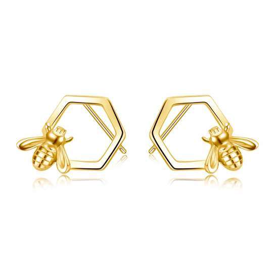 Sterling Silver with Yellow Gold Plated Bee & Honeycomb Stud Earrings for Women