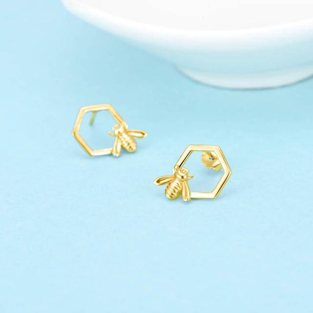 Sterling Silver with Yellow Gold Plated Bee & Honeycomb Stud Earrings for Women-3