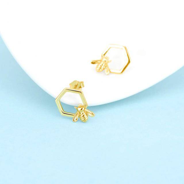 Sterling Silver with Yellow Gold Plated Bee & Honeycomb Stud Earrings for Women-4