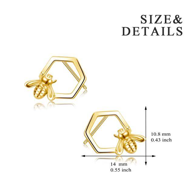 Boucles d'oreilles à tige en argent sterling plaqué or jaune en forme d'abeille pour femme-5