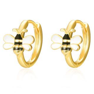 Sterling Silver with Yellow Gold Plated Bee Hoop Earrings-35