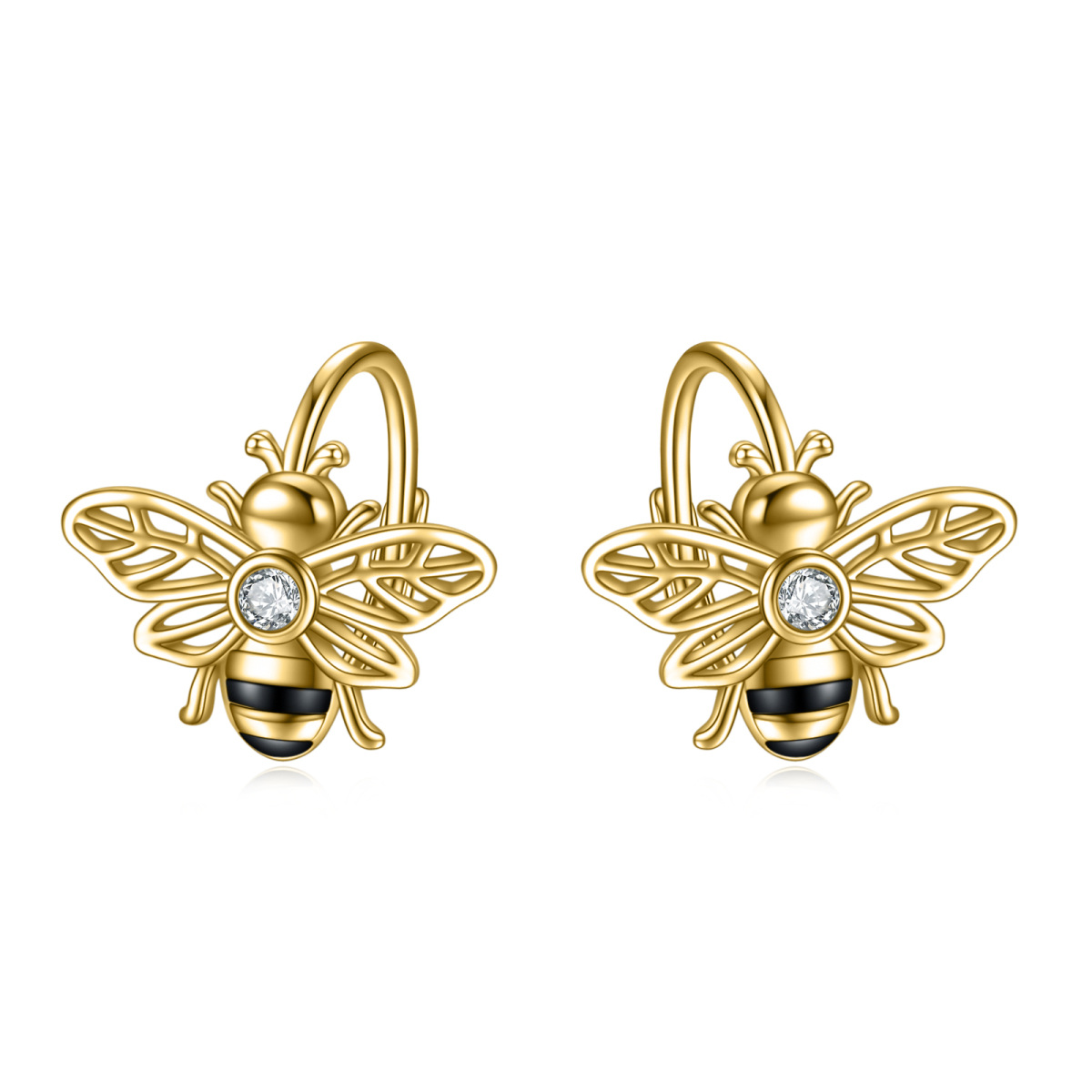 Sterling Silver with Yellow Gold Plated Cubic Zirconia Bee Lever-back Earrings