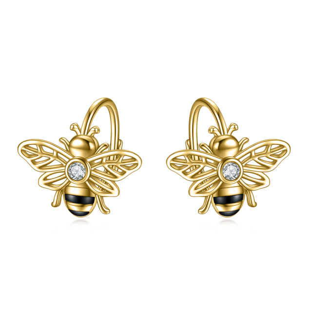 Sterling Silver with Yellow Gold Plated Cubic Zirconia Bee Lever-back Earrings-1