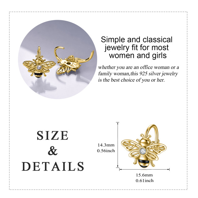 Sterling Silver with Yellow Gold Plated Cubic Zirconia Bee Lever-back Earrings-5