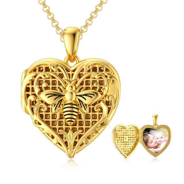 Sterling Silver with Yellow Gold Plated Bee & Personalized Photo Personalized Photo Locket Necklace-1